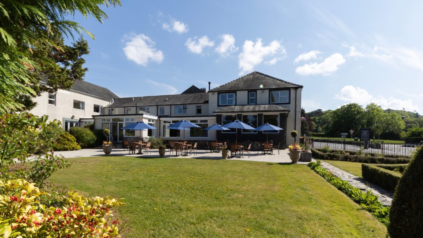 patio area from the garden. the lake district castle inn, keswick