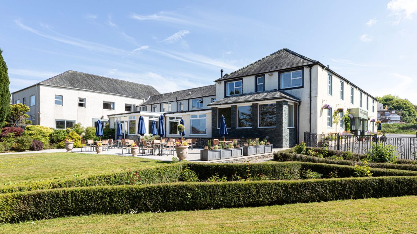 patio from the gardens 2, the lake district castle inn, keswick