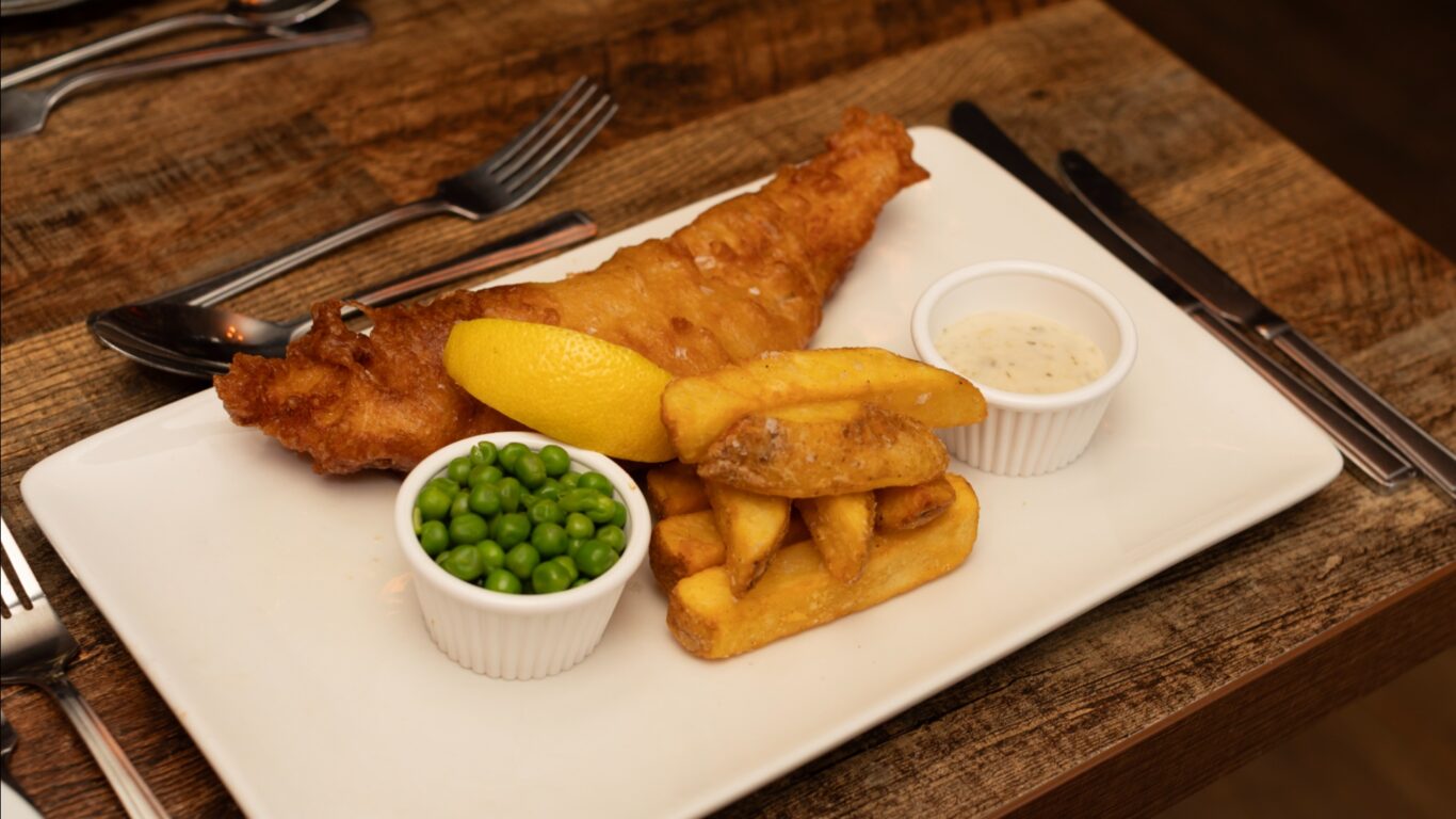 fish and chips, lake district castle inn hotel, bassenthwaite